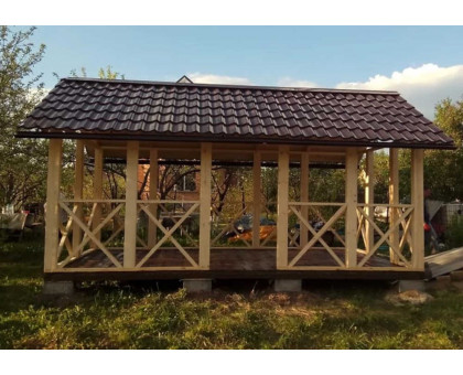 Беседка дачная деревянная "Гостевая" в Раменском районе и городском округе Раменский с двухскатной крышей